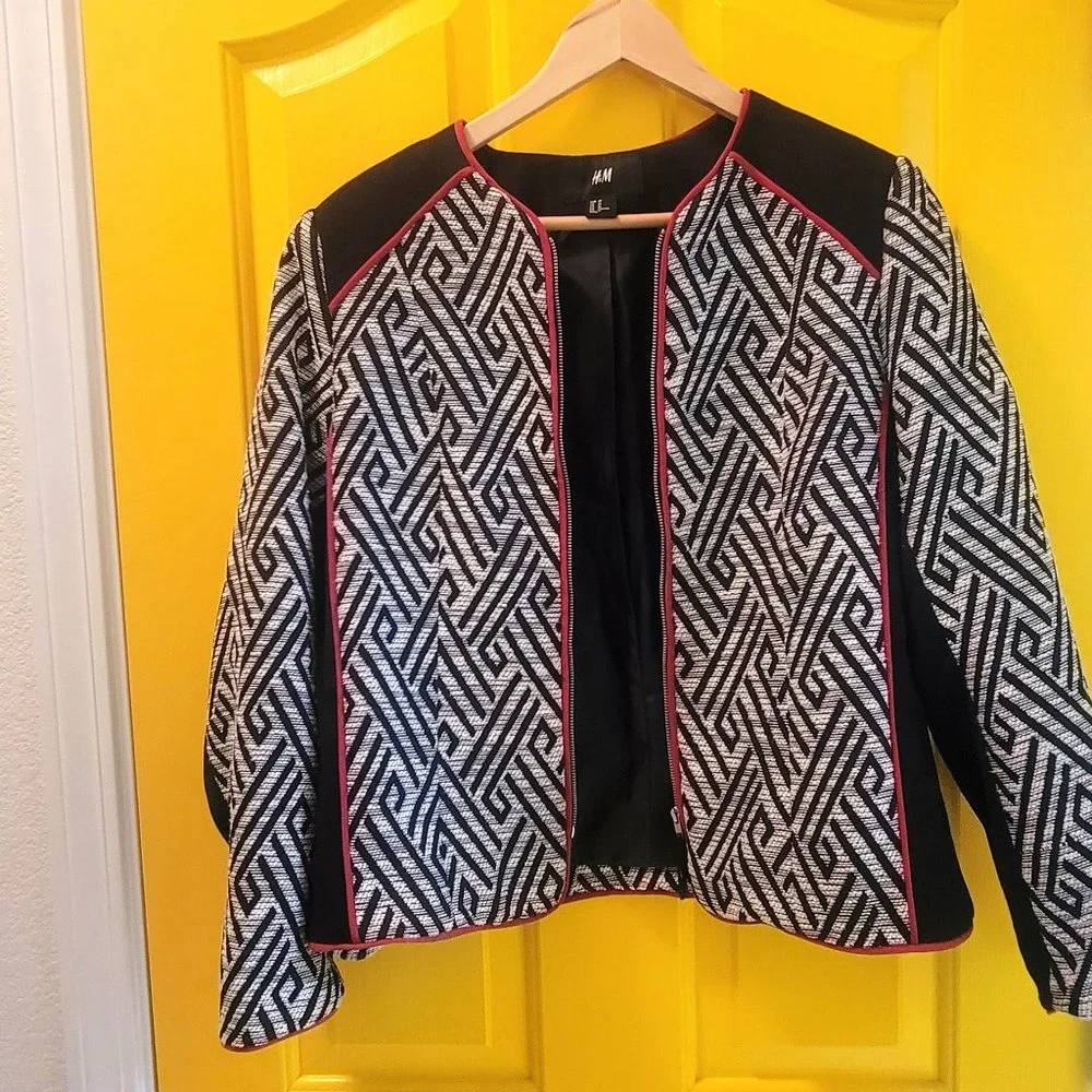 H&M Blazer Black, White & Red Woman's Size 10